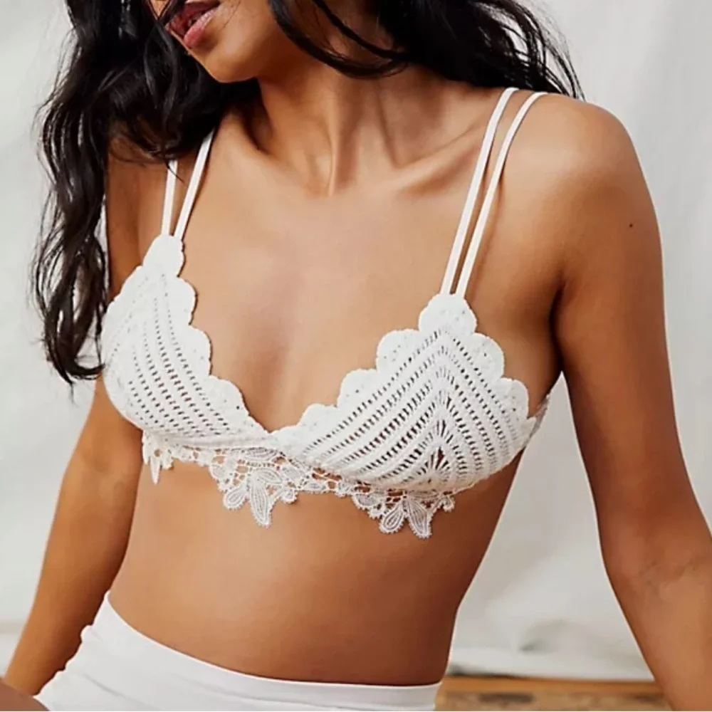 NWT Free People Cora Crochet Lace Trim Strappy Bralette in White